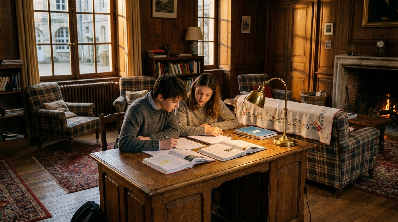 Internes étudiant en salle commune